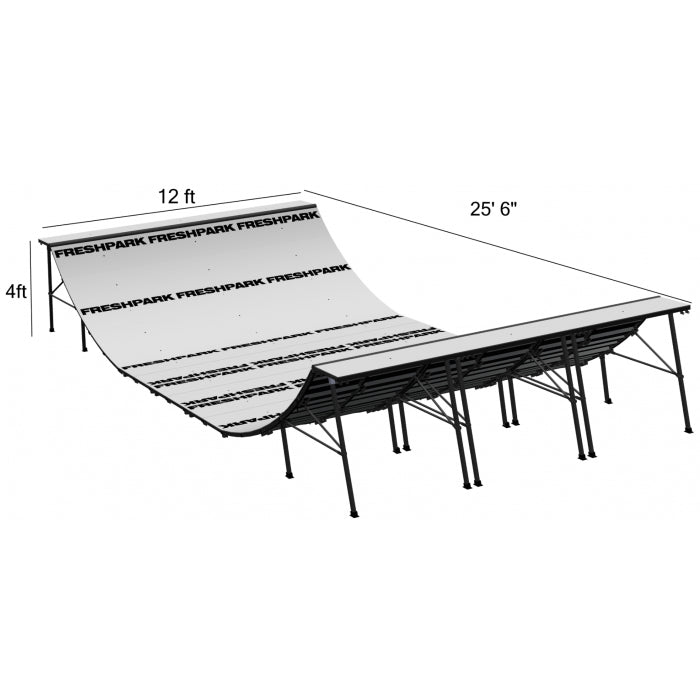 25'6"L x 12'W x 4'H Half Pipe Mini Ramp