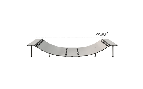 A diagram of a 3 ft high, 4 ft wide mini ramp half-pipe designed for skateboarding and other tricks.