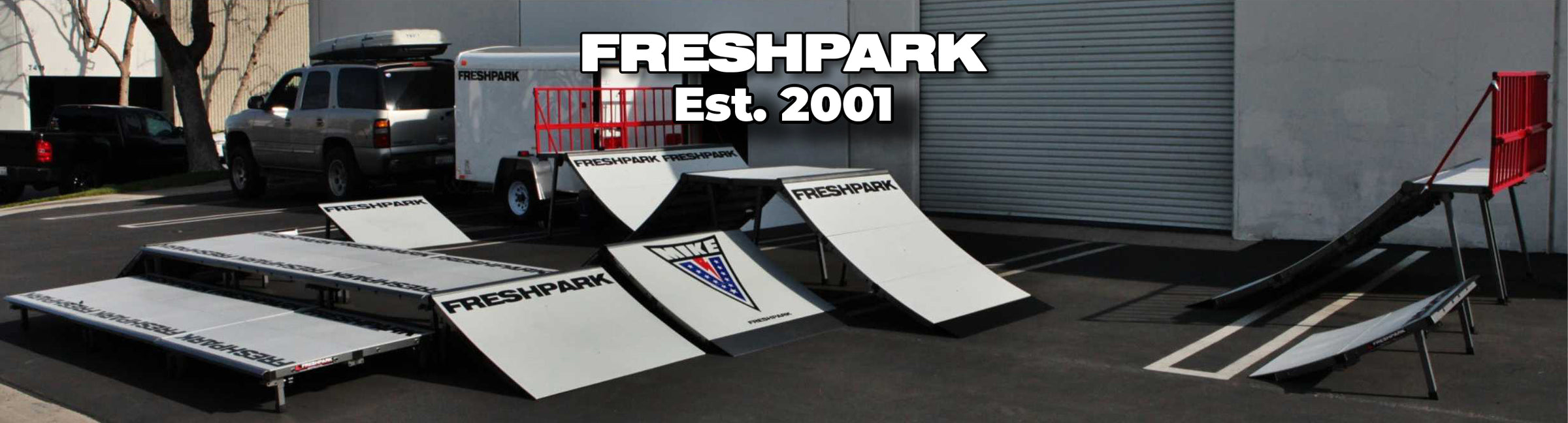 Freshpark portable ramps and obstacles in an outdoor action sports setting