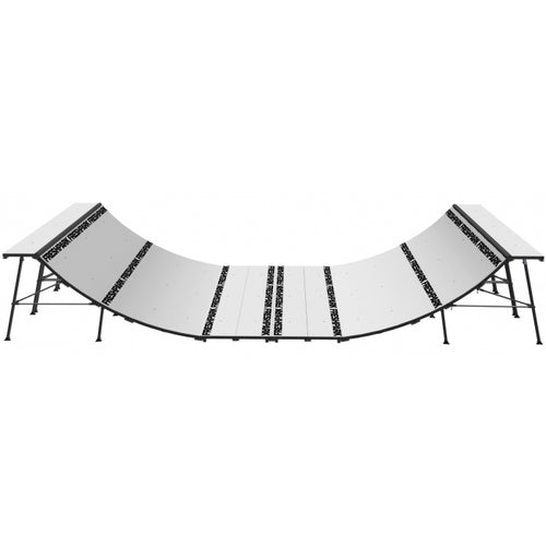 Skateboard half pipe with 'Freshpark' branding on a white background