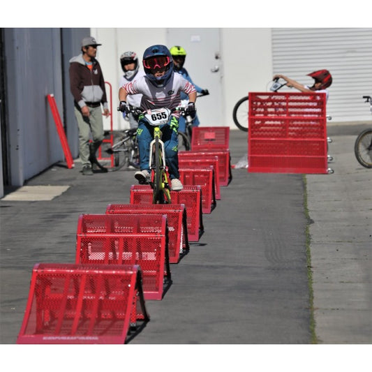 Racers practicing with the Freshpark Gate Start and BMX Pump tracks