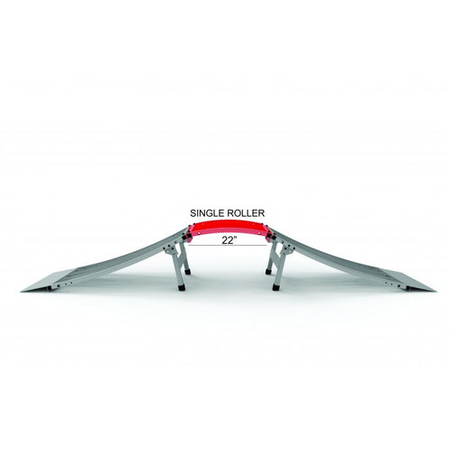 A BMX roller made of steel, with a red label indicating 'SINGLE ROLLER' and measuring 22 inches long.